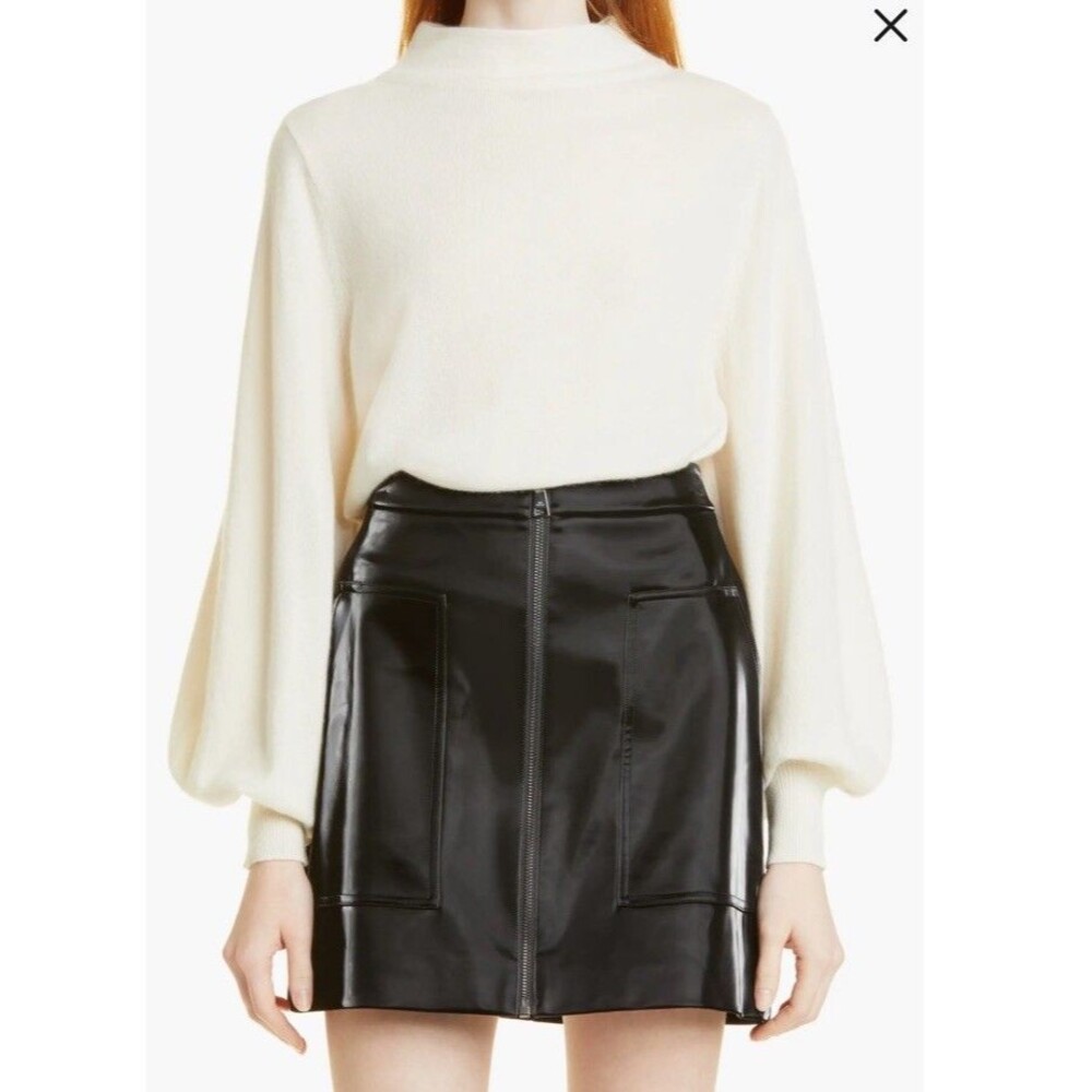Ted Baker Shano Balloon Sleeve Mock Neck Cashmere Sweater Ivory Sz 5/XL